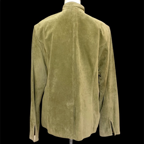 Green Suede Mandarin Collar Jacket Large - Picture 4 of 10